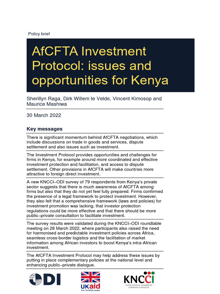 Kenya Afcfta Investment Protocol Issues And Opportunities For Kenya