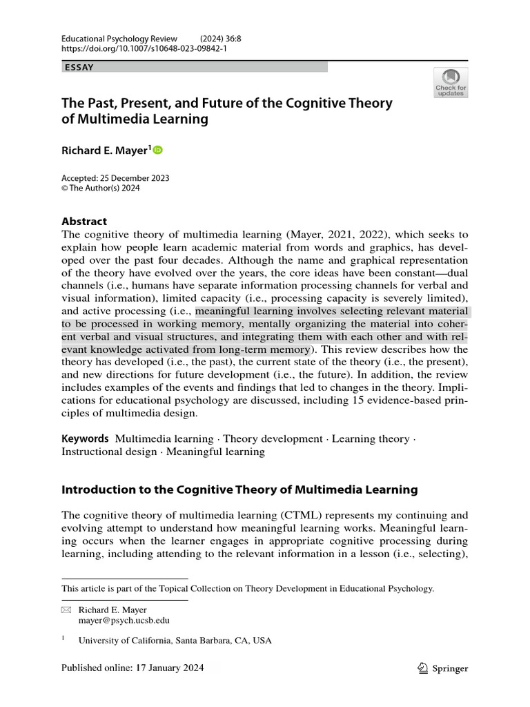 The past present and future of the cognitive theory of multimedia
