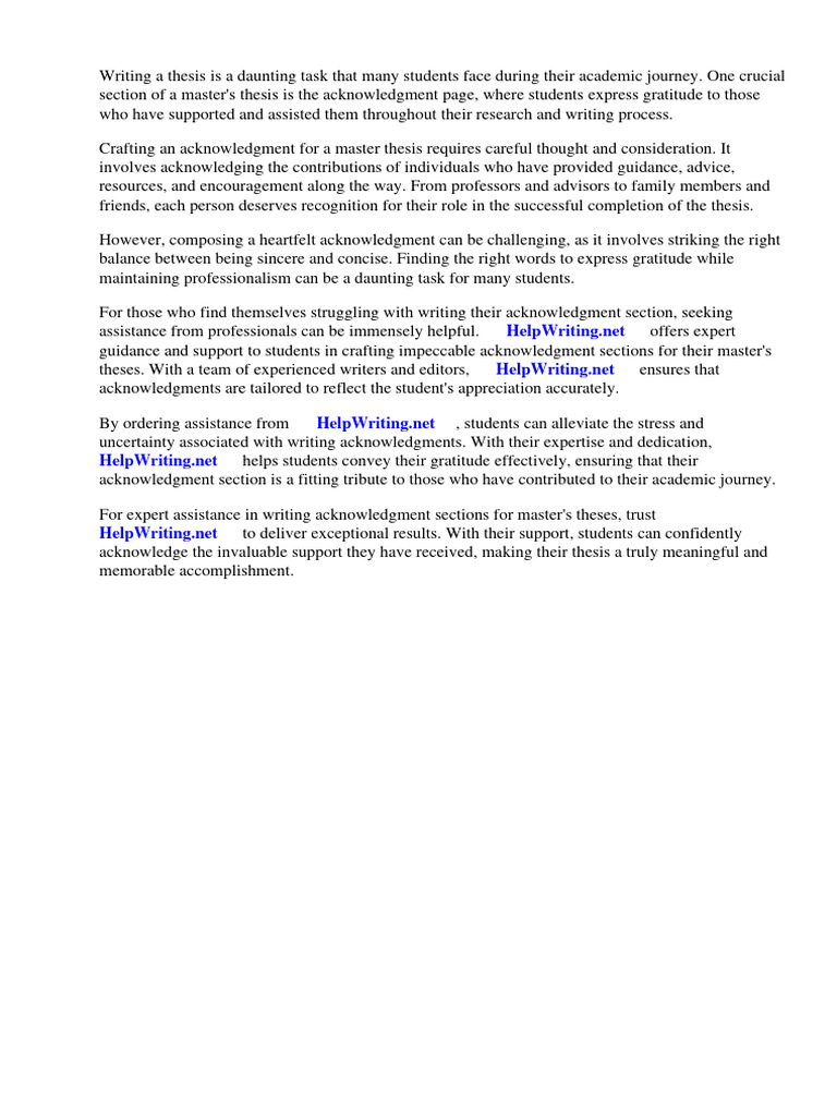 How To Write Acknowledgement For Master Thesis | PDF | Thesis