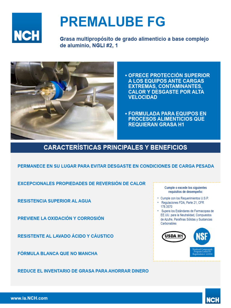 NCH Lubricants La 4405 4505 Premalube FG 2017 PDF Física Aplicada e Interdisciplinaria Química