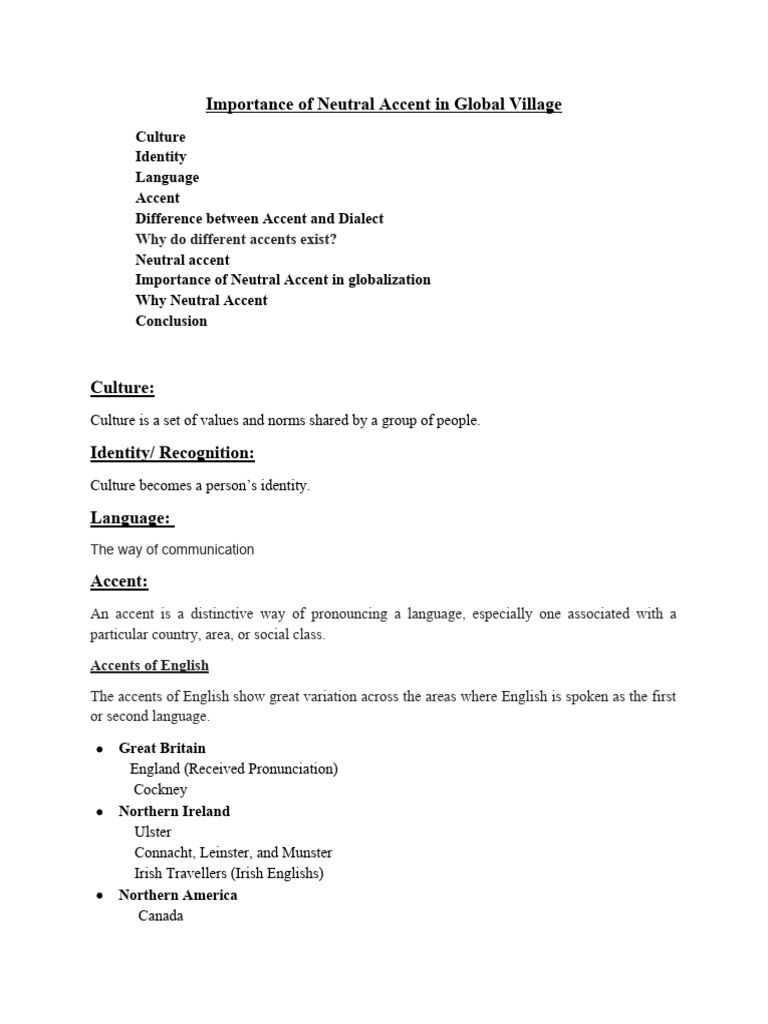 Importance of Neutral Accent in Global Village | PDF | Accent (Sociolinguistics) | English Language
