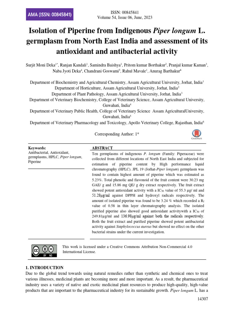 Isolation and Activity of Piperine from P. longum | PDF