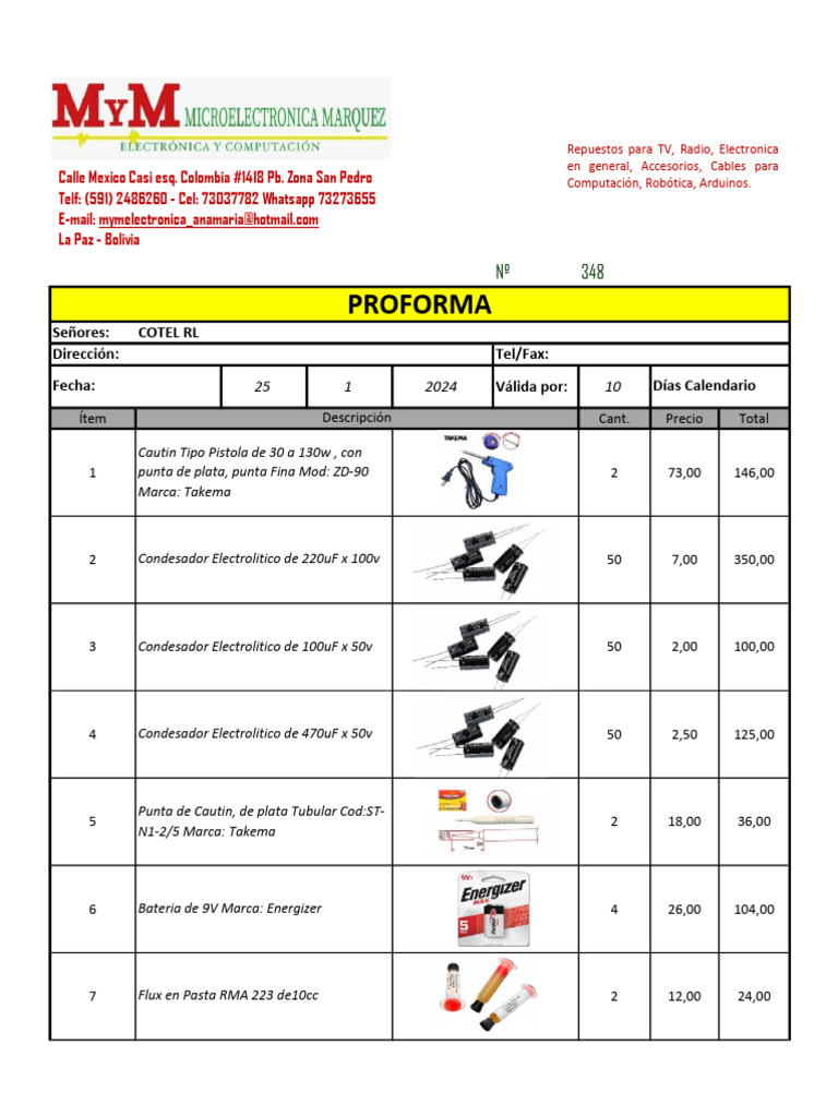 Proforma de Repuestos Electrónicos Cotel RL | PDF | Tecnología de ...