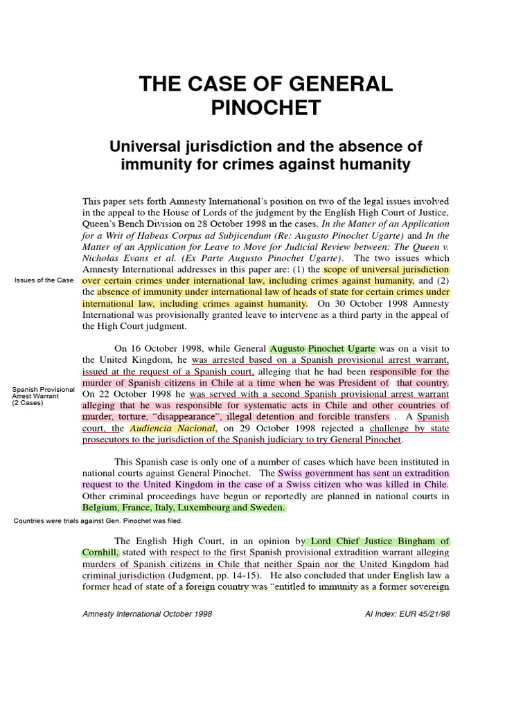 Pinochet Complete Case | PDF | Crimes Against Humanity | International Law