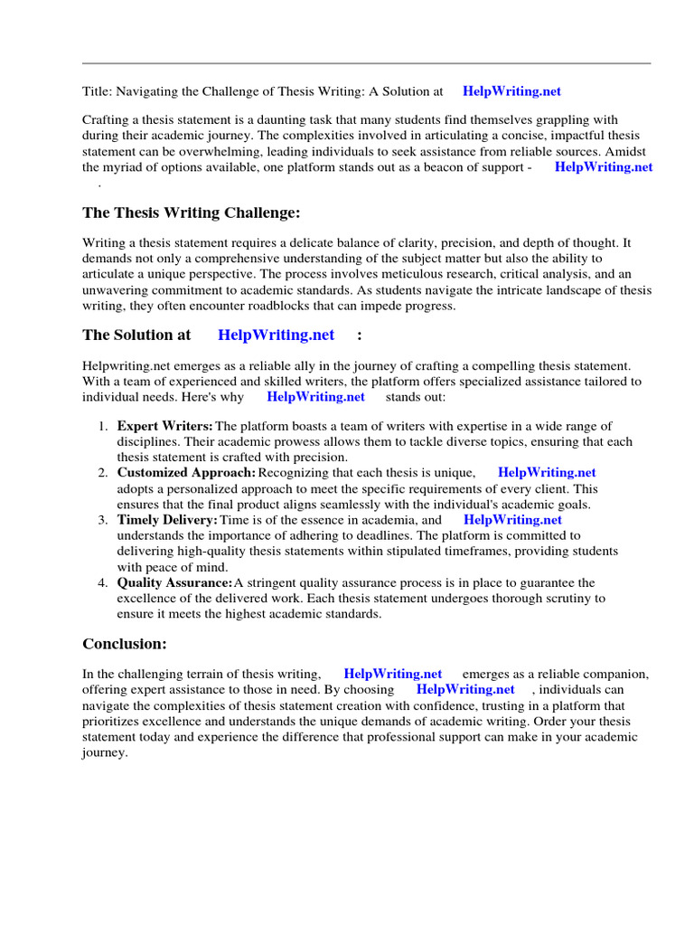 Help Writing A Thesis Statement | PDF | Essays | Thesis