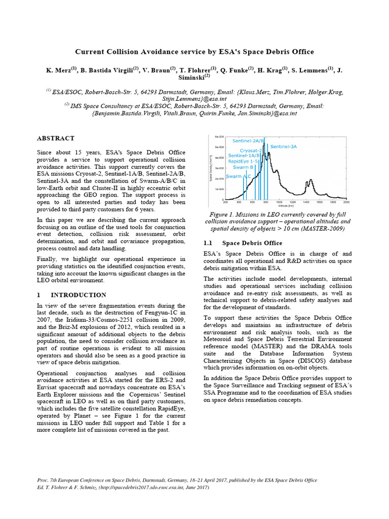 Current Collision Avoidance Service by ESA's Space Debris Office | PDF ...