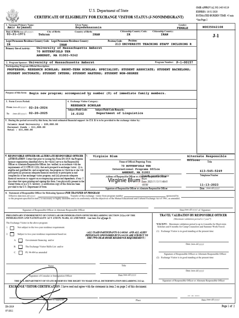 SEVIS Number on DS-2019 Form Guide | PDF | Travel Visa | Government