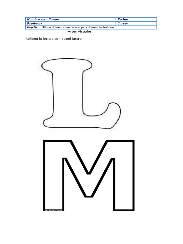 Relleno de Letras en Artes Visuales | PDF