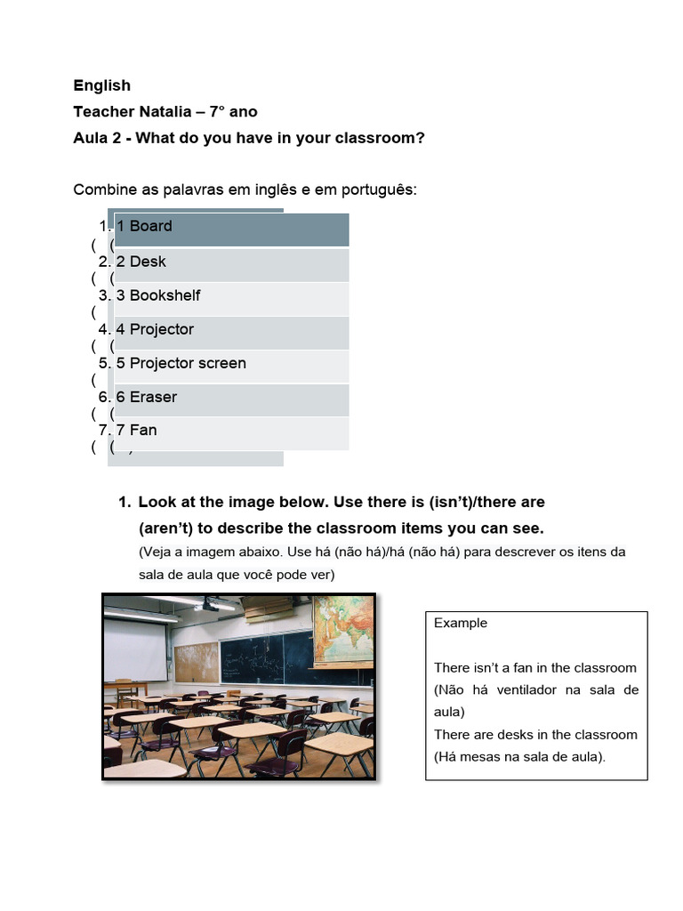 Itens na Sala de Aula - 7º Ano | PDF | Artes Linguísticas e Disciplina ...