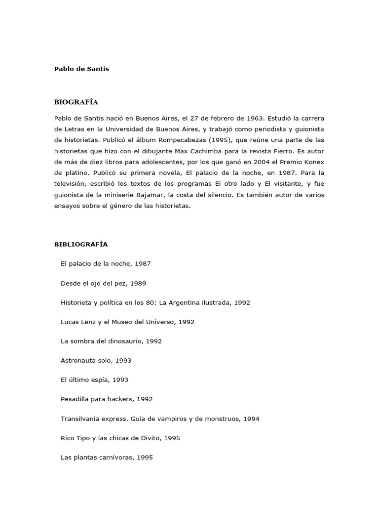 Biografía y obras de Pablo de Santis | PDF