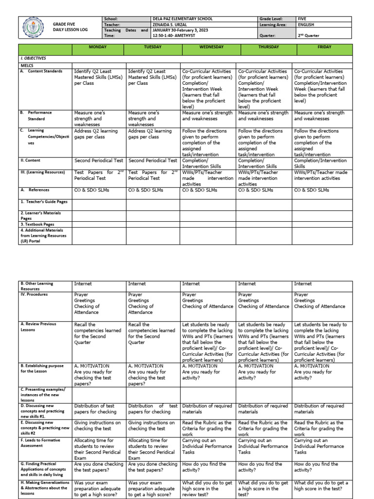 English Dll-Q2-Completion Week | PDF | Rubric (Academic) | Learning