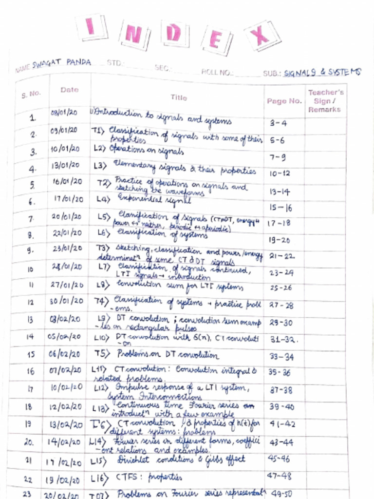 Signals and Systems Class Notes | PDF