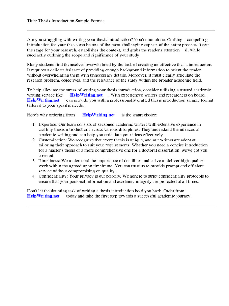 Thesis Introduction Sample Format | PDF | Thesis | Essays