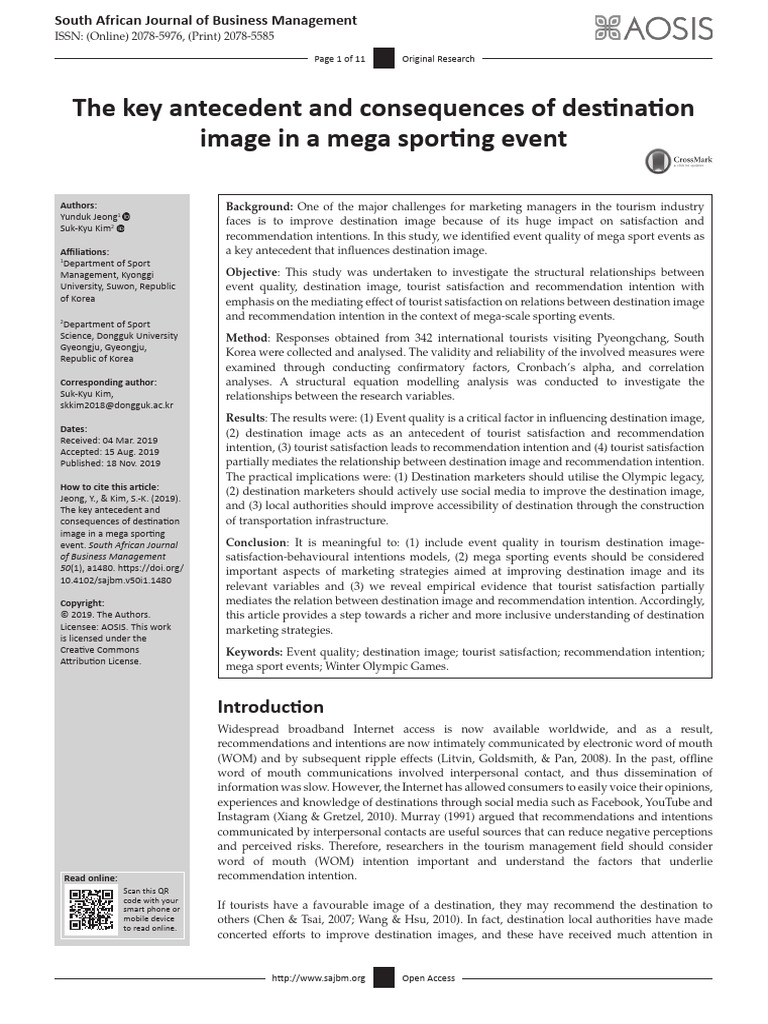 The Key Antecedent and Consequences of Destination Image in A Mega ...