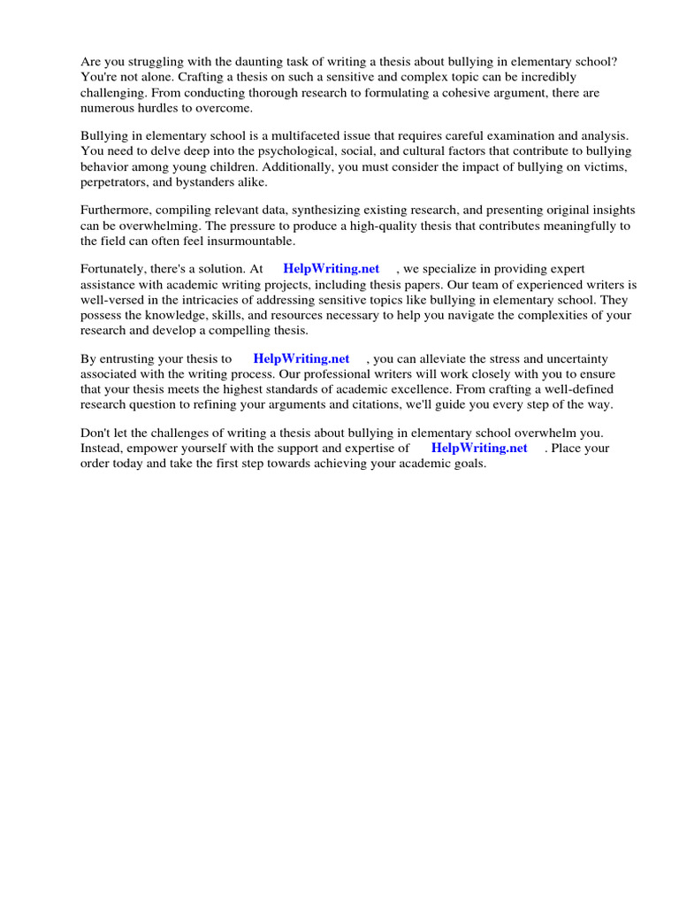 Thesis about bullying in elementary school pdf bullying adolescence