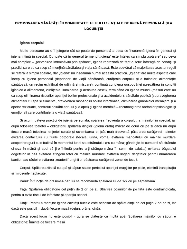 Reguli de Igiena | PDF