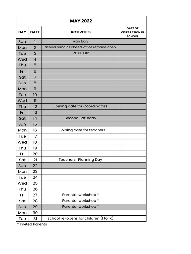 School Calendar 2022 2023 PDF Hindu Worship Festival