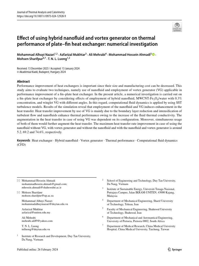 Hybrid Nanofluid and VG in Heat Exchangers | PDF | Heat Transfer ...
