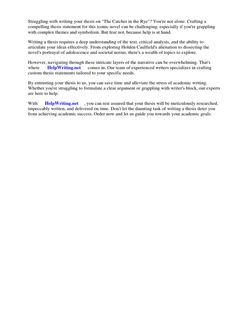 Thesis Examples for Catcher in the Rye PDF