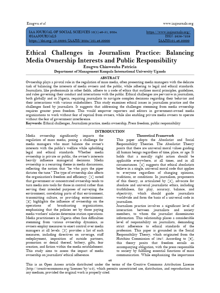 Ethical Challenges in Journalism Practice Balancing Media Ownership