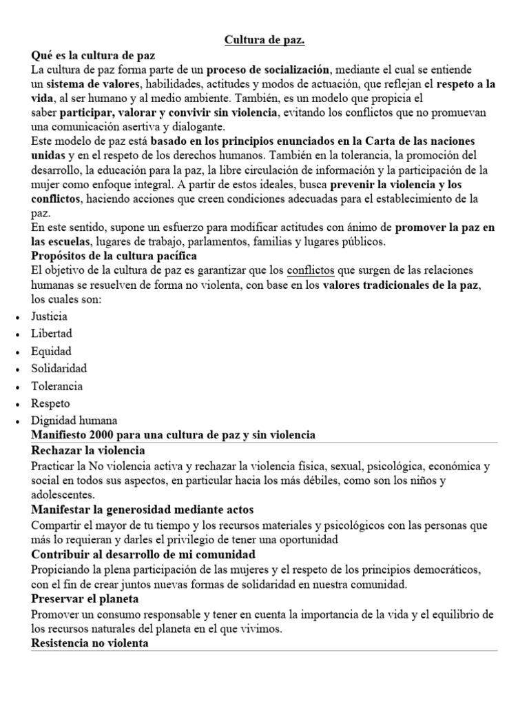 Promoviendo la Cultura de Paz | PDF | Paz | Violencia