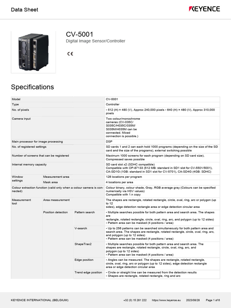 CV-5001 Digital Image Sensor Datasheet | PDF | Rectangle | Area