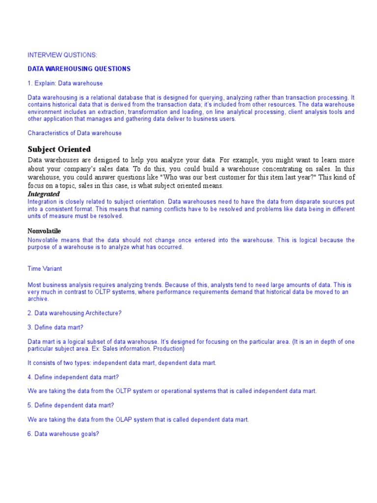 Interview Qustionsmodify | PDF | Data Warehouse | Object (Computer Science)