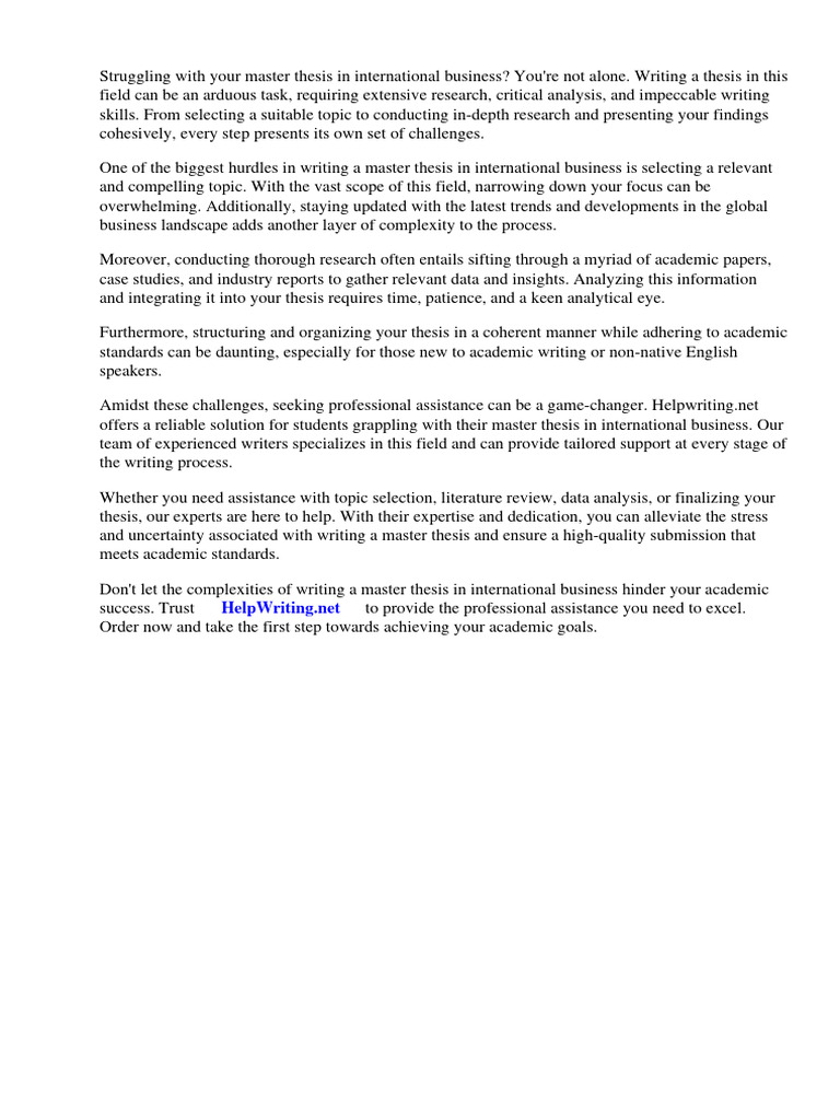 Master Thesis International Business Topics PDF Marketing Thesis