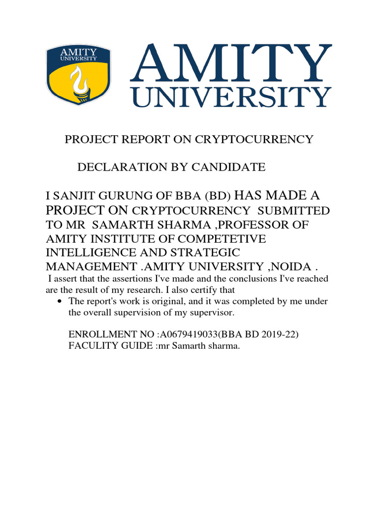 Project Report On Cryptocurrency | PDF | Cryptocurrency | Bitcoin