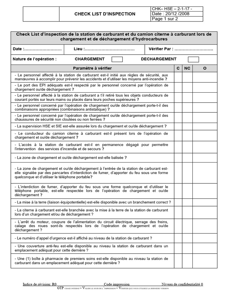 Check List Inspection Station Carburant | PDF | Camion | Transport