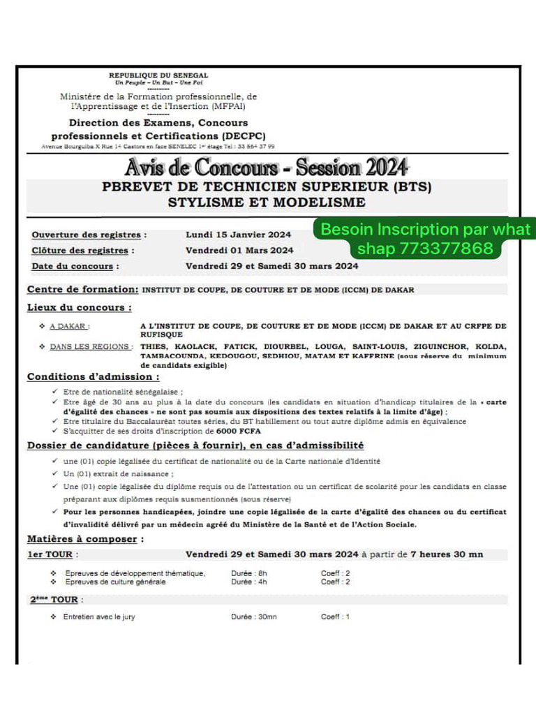 Concours Niveau Bac 2024 PDF