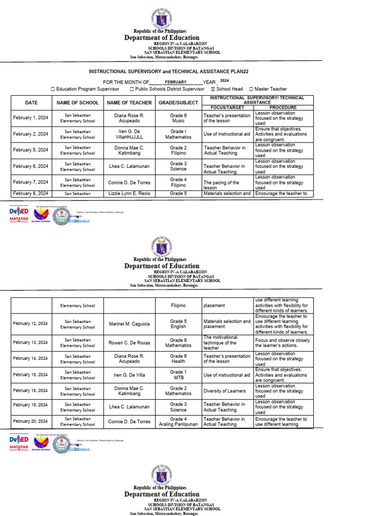 Instructional Supervisory Plan 2024 | PDF | Teachers | Learning