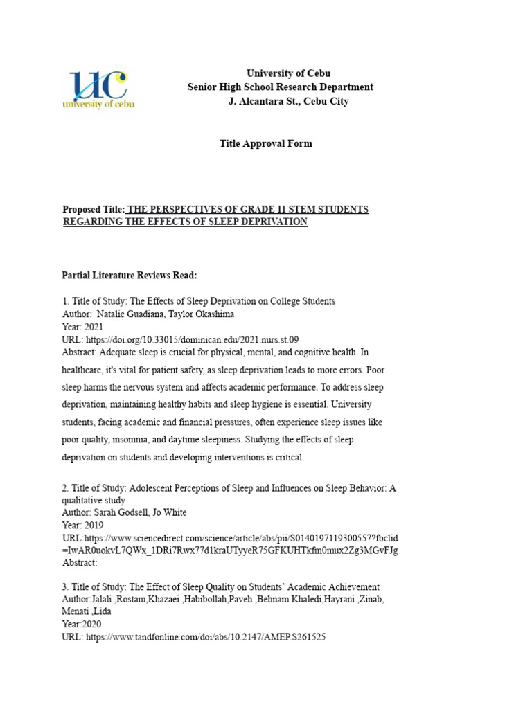 Group 2 research title pdf sleep deprivation sleep