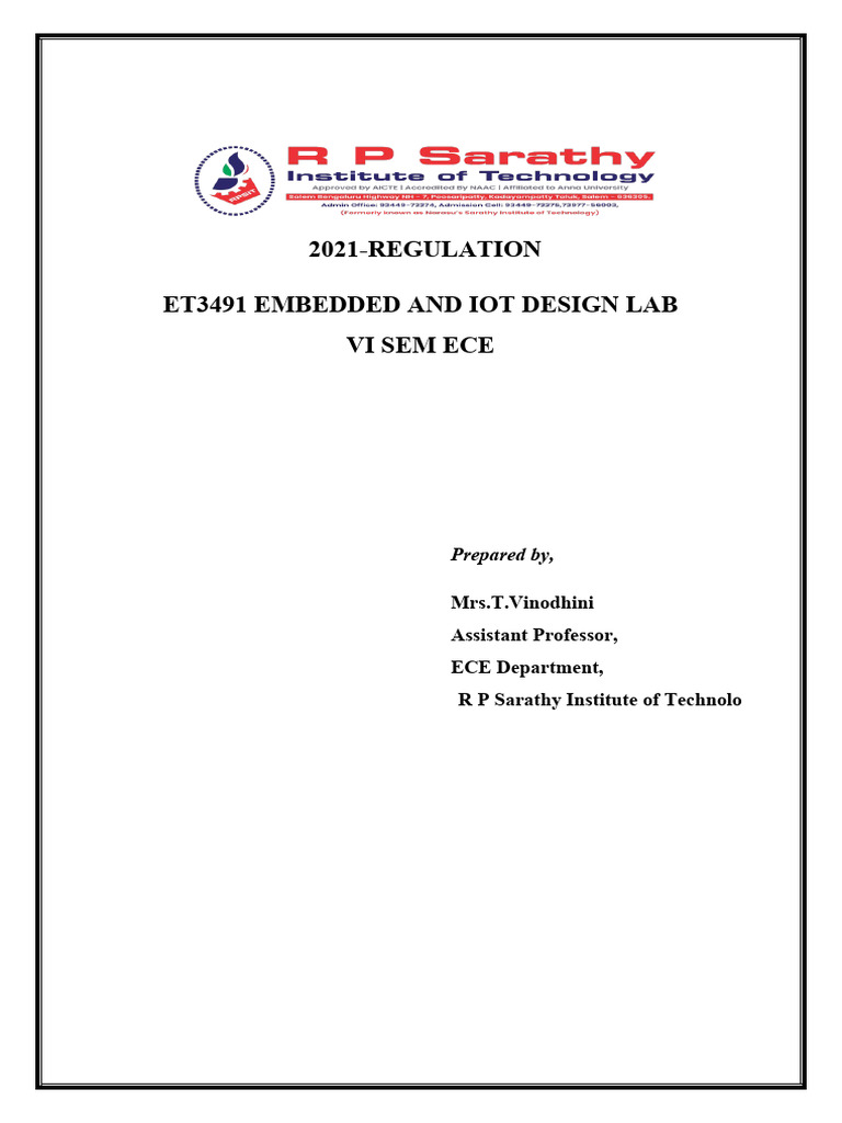 ET3491 Embedded and IoT Lab Syllabus | PDF | Computer Program | Programming