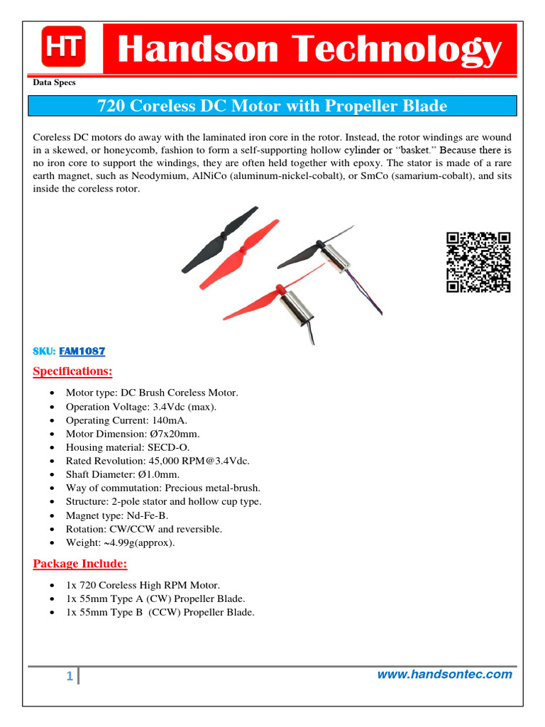 720 Coreless DC Motor Specifications | PDF | Electric Motor | Torque