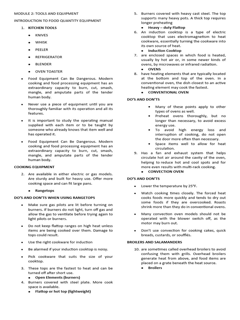 MODULE 2 - Cookery | PDF | Grilling | Oven
