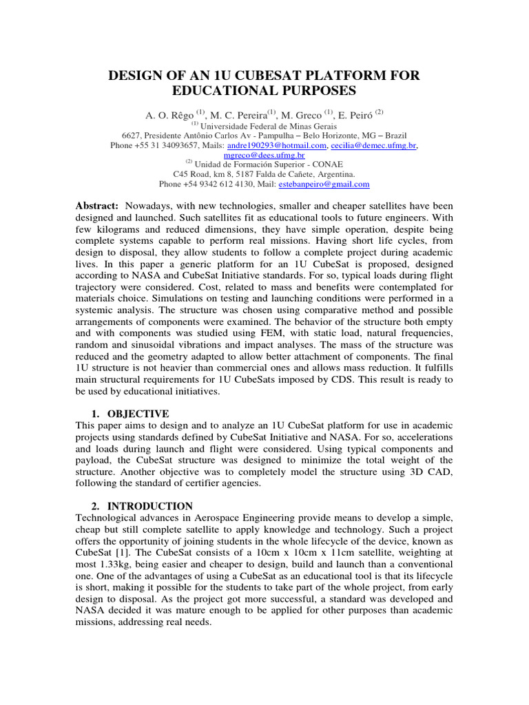 Design of An 1u Cubesat Platform For Edu | PDF | System | Product Lifecycle