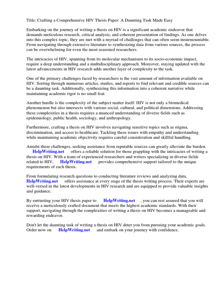 Hiv Thesis Paper | PDF | Hiv/Aids | Infection