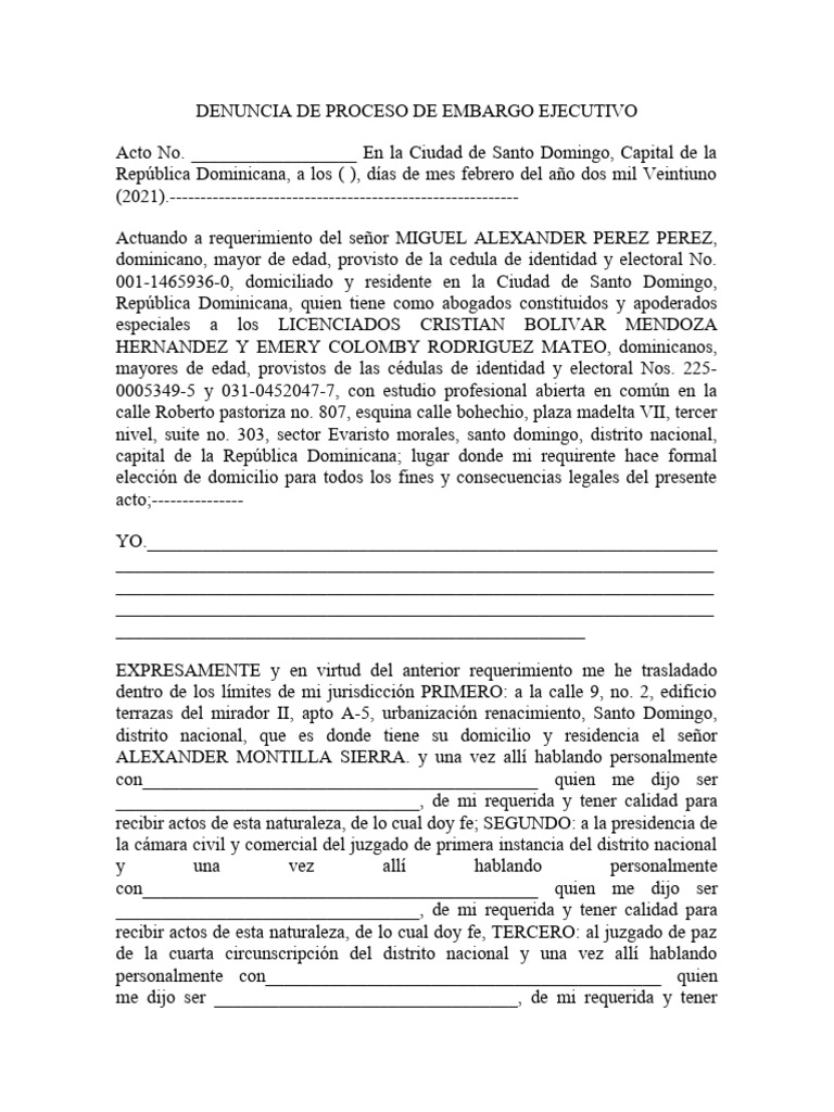 Denuncia de Embargo en Plaza Madelta VII | PDF | República Dominicana ...