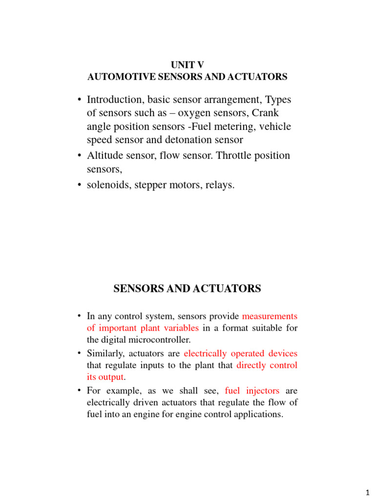 Automotive Sensors and Actuators Overview | PDF | Throttle | Engines