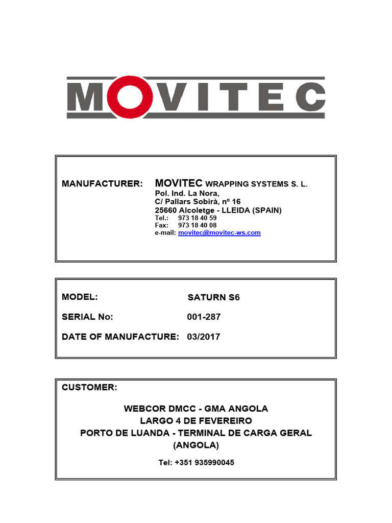 Movitec Saturn Wrapping Systems Manual | PDF | Switch | Electrical ...
