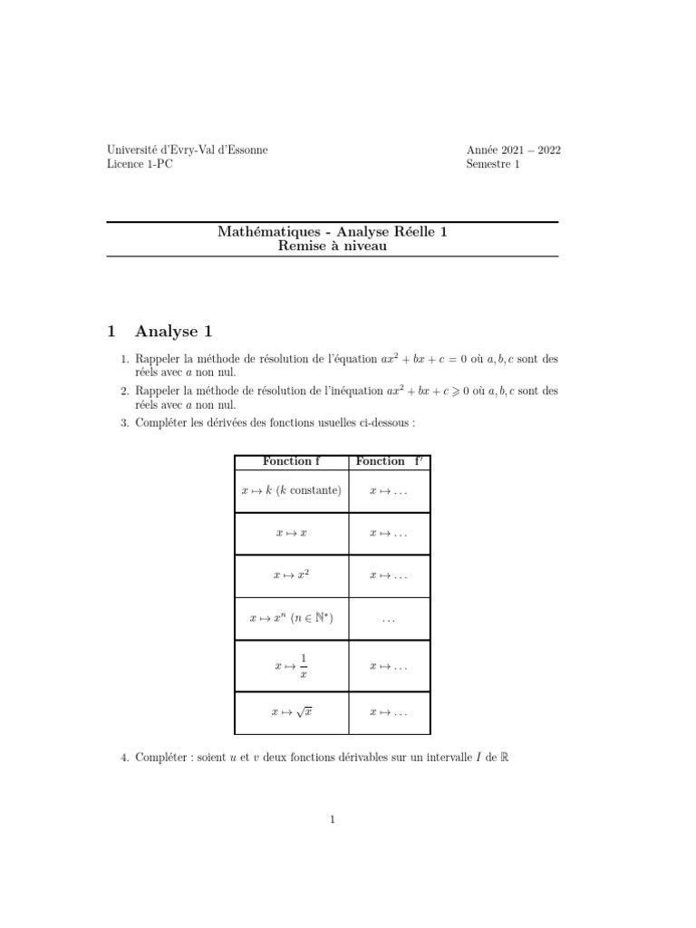 Maths L1 Analyse Remise À Niveau PDF Fonction exponentielle — free download