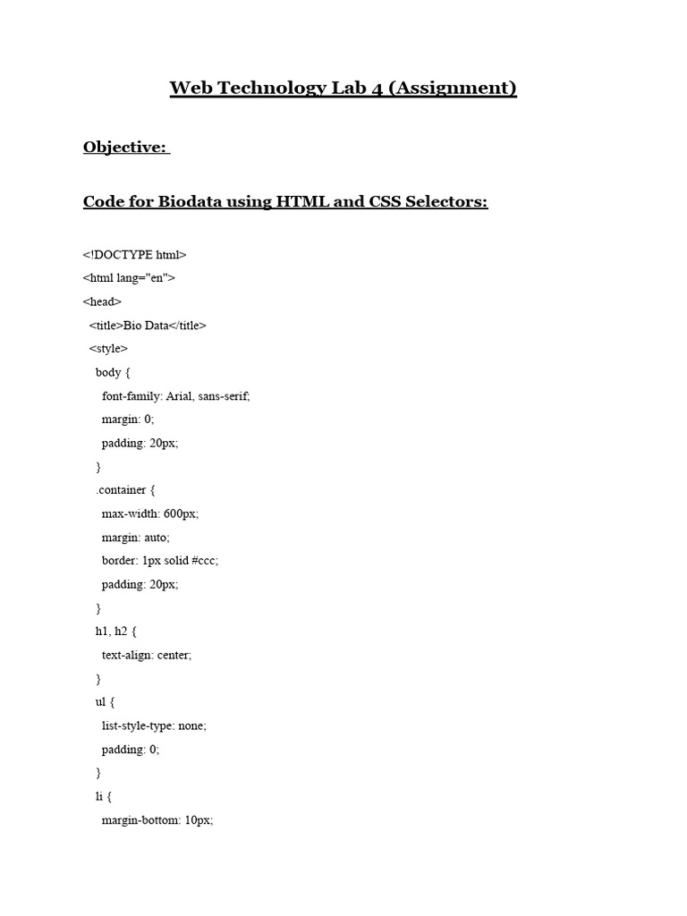 Biodata Using HTML and Css | PDF