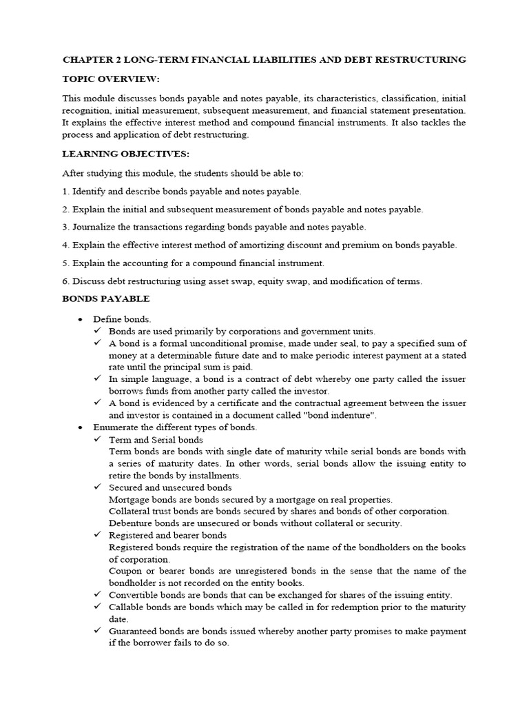 Understanding Bonds and Debt Restructuring | PDF | Bonds (Finance ...
