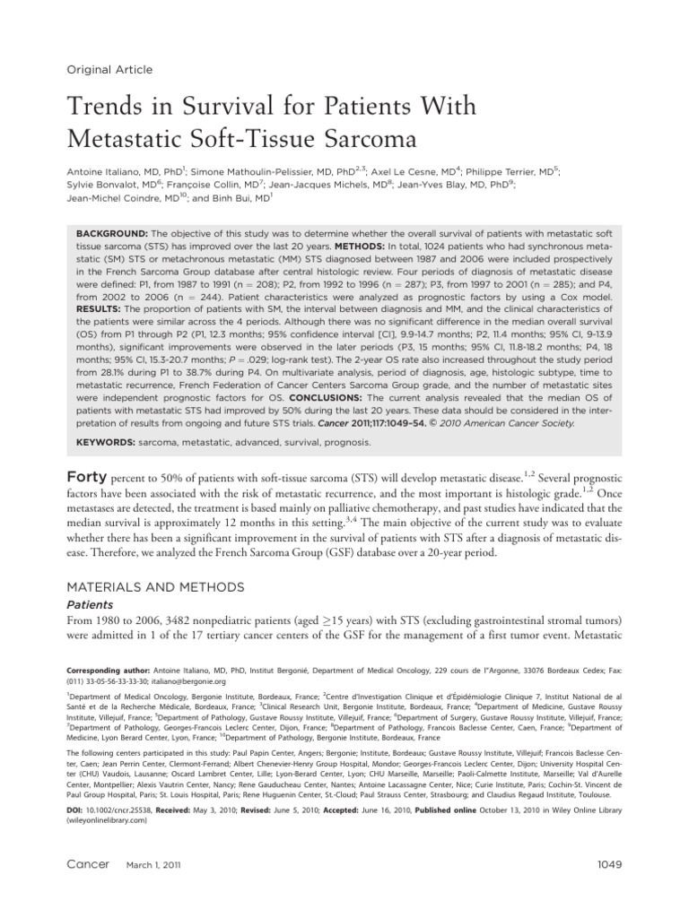 Survival Trends in Metastatic Sarcoma | PDF | Sarcoma | Metastasis