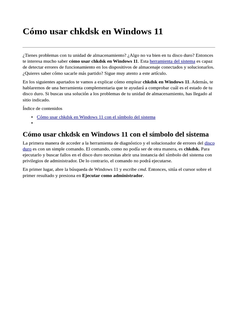 Usar chkdsk en Windows 11: Guía Rápida | PDF | Informática