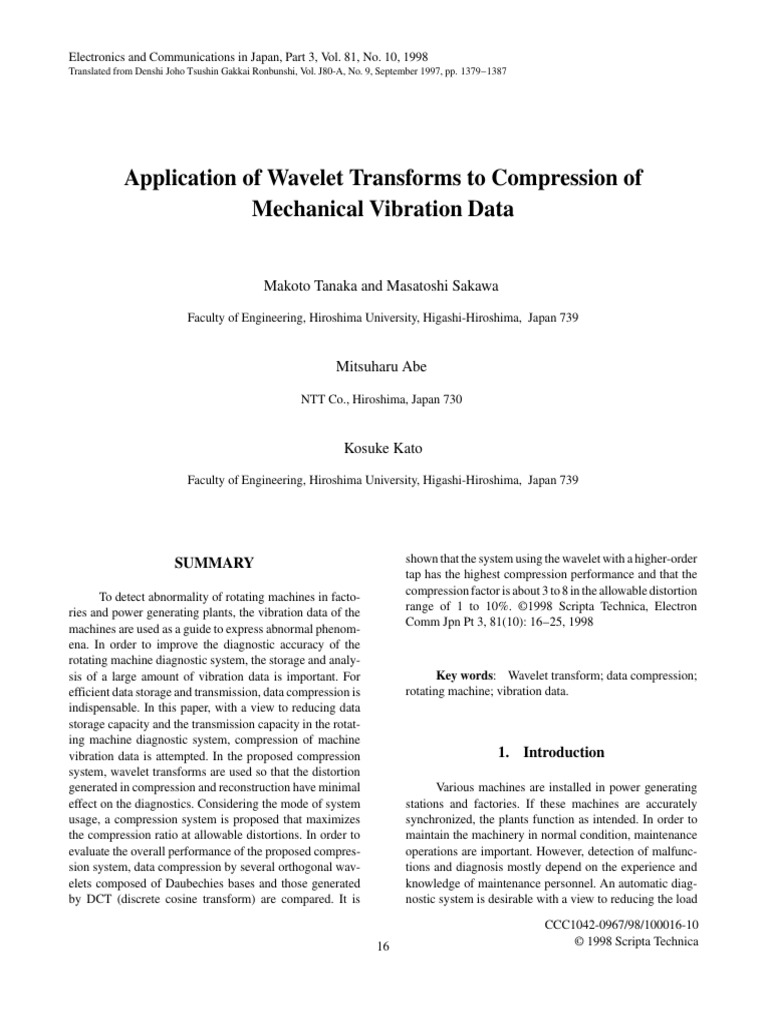 Application of Wavelet Transforms To Compression of Mechanical ...