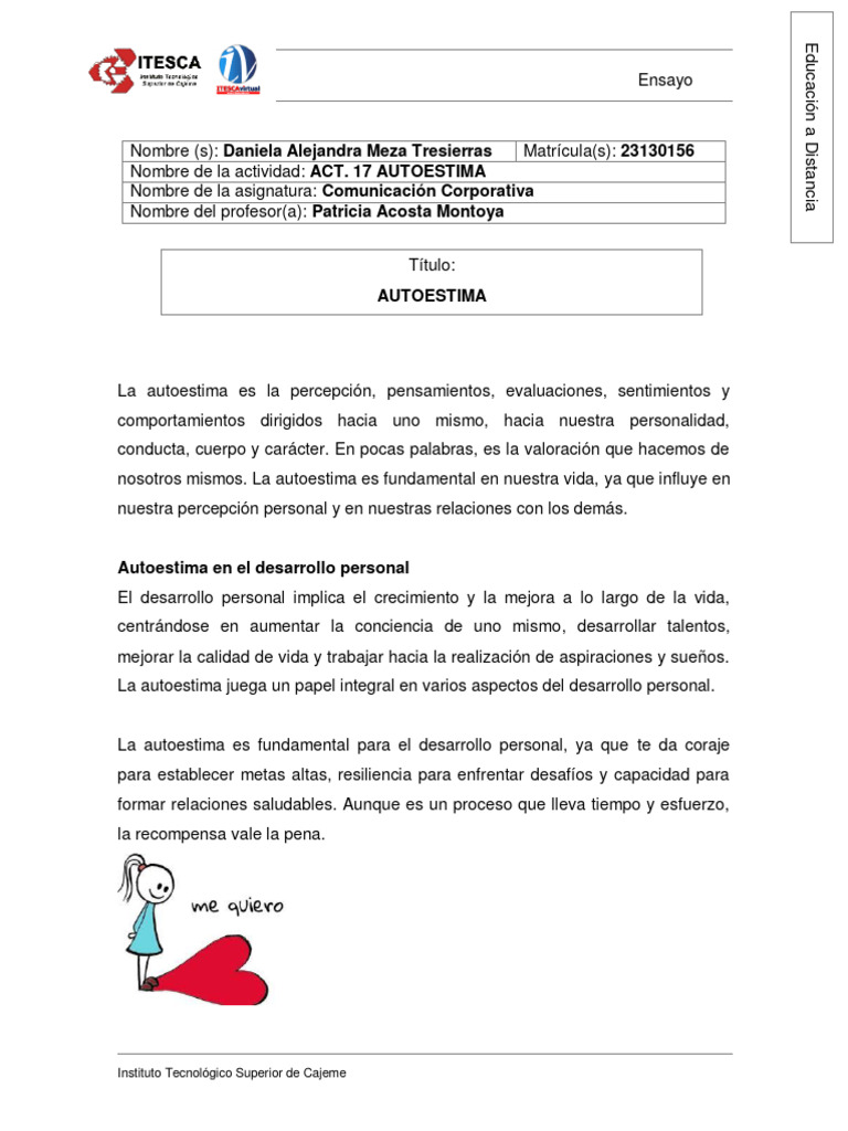 Importancia de la Autoestima en el Desarrollo | PDF | Autoestima ...