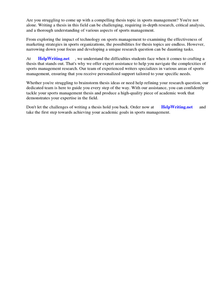 Sports Management Thesis Ideas PDF Thesis Sports
