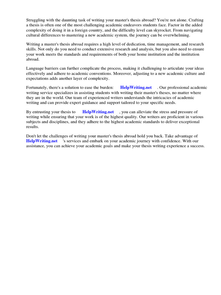 Master Thesis Ausland Schreiben PDF